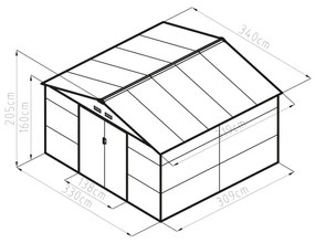 G21 GAH 1085 barna famintás fém kerti tároló ház, kb. 3,3 X 3,1 méter alapterület