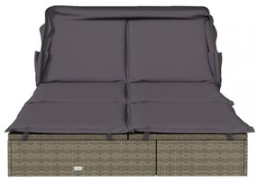 2 személyes szürke polyrattan napágy tetővel 213 x 118 x 97 cm