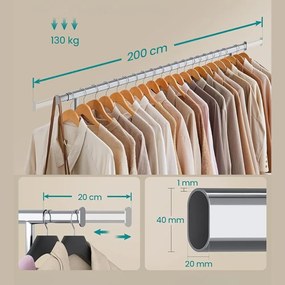 DOLLY ruharendező állvány, kerekekkel, max. 150 kg, 45x160-200x161,5cm, ezüst SongmicsHome