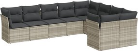 vidaXL 9 részes világosszürke polyrattan kerti ülőgarnitúra párnával