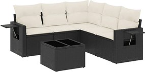 vidaXL 6 részes fekete polyrattan kerti ülőgarnitúra párnákkal