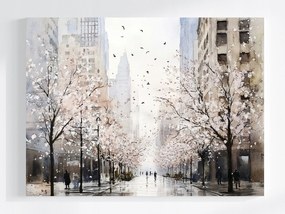 Vászonkép Canvas Városi Sikátor Fehér Virágok Felhőkarcolók Akvarell 100x75