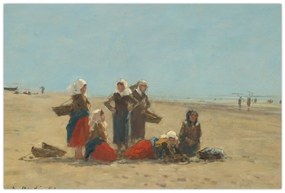 Kép - Eugène Boudin, Women on the Beach at Berck, reprodukciók (90x60 cm)