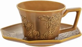 Elegáns porcelán csésze csészealj 200 ml boho barna retro 1 db