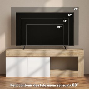HOMCOM TV Bútor TV Állvány 60 inch méretű televíziókhoz, 2 ajtós szekrénnyel és nyitott polccal, Nappali Hálószoba, 140 x 40 x 48 cm, Természetes Fa H