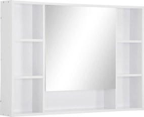 kleankin Fürdőszobai Tükör Nyitott Polcokkal és Tükörajtóval, Helytakarékos Fehér Fürdőszobaszekrény, 100x15x70cm | Aosom