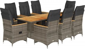 vidaXL 9 részes szürke polyrattan kerti bisztrógarnitúra párnákkal