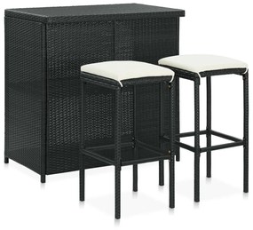 3 részes fekete polyrattan bárszett