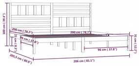 fekete tömör fenyőfa ágykeret 200 x 200 cm