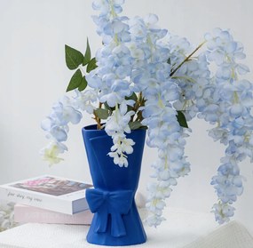 Váza Kerámia Váza masnival 24,5 cm Virág Dekoráció Kék