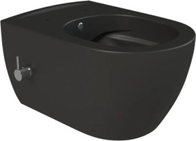 CeraStyle CITY fali WC - MATT FEKETE - BEÉPÍTETT bidé funkcióval - perem nélküli - 53 cm