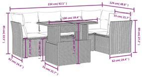 5 részes fekete polyrattan kerti kanapészett párnákkal