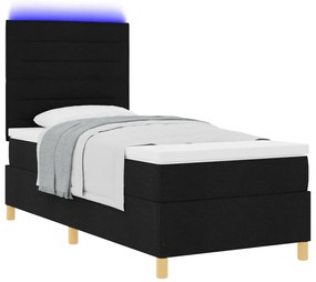 Boxspring Ágy Matrac és LED Fekete 100x200 cm Szövet