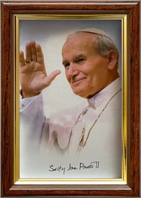 Vászonkép 18x13 Szent II. János Pál Pápa Barna Arany Fa Keret