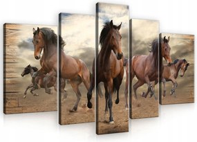 Vászonkép Nappaliba Hálószoba Lovak Állatok Pentapszis 5 Részes XXL 170x100