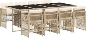 vidaXL 9 részes bézs polyrattan kerti étkezőgarnitúra párnákkal