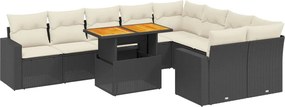 vidaXL 10 részes fekete polyrattan kerti ülőgarnitúra párnákkal