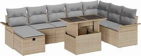 vidaXL Kerti Kanapé Szett párnával tárolóval 9 pcs Bézs Poli rattan
