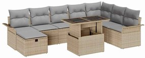 vidaXL Kerti Kanapé Szett párnával tárolóval 9 pcs Bézs Poli rattan