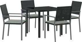 vidaXL Kert étkező szett 5 pcs Fekete és Világosszürke PE Rattan