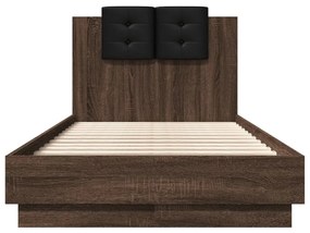 barna tölgy színű ágykeret fejtámlával és LED-ekkel 75 x 190 cm