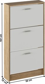 Cipősszekrény, 3 soros, sonoma tölgy/fehér, MOBI 13