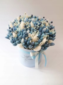 Kék FlowerBox szárított virágok, egy csokor aszalvány egy dobozban