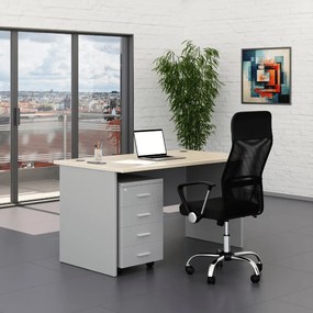 Irodabútor garnitúra SimpleOffice 1, 140 cm, szürke / világos tölgy