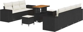 vidaXL Kerti Kanapé Szett párnával 10 pcs Fekete és Krém Poly Rattan