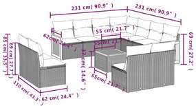 12 részes szürke polyrattan kerti ülőgarnitúra párnákkal