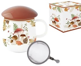 Porcelán szűrősbögre tetővel, gombaformájú, 450ml, dobozban