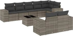 vidaXL 9 részes szürke polyrattan kerti ülőgarnitúra párnákkal
