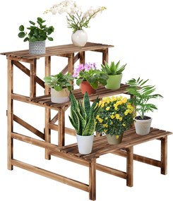 Outsunny 3-szintes növénytartó, összecsukható 78 cm magas virágtartó beltéri és kültéri használatra, fa növénytartó polc, virágcserép állvány tálcával