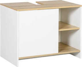 kleankin Mosdó Alatti Szekrény Modern Fürdőszobai Szekrényrekesszel és Ajtóval 77x45x60 cm Fehér és Természetes | Aosom