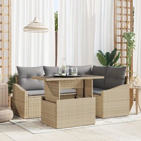 Kerti Sofaszett 5 db Bézs, Szürke Rattan, Poliészter