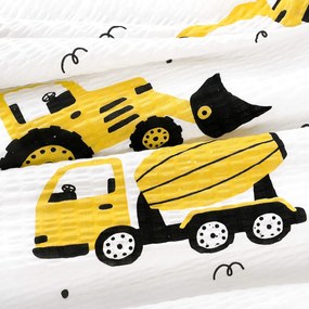 Goldea gyermek krepp ágyneműhuzat duo - kotrógépek és építkezési eszközök, sárga hátoldal 150 x 200 és 50 x 60 cm
