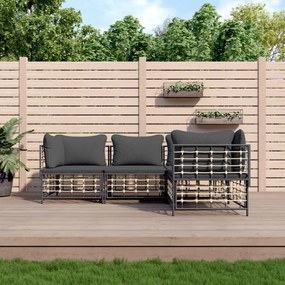 4 részes antracitszürke polyrattan kerti ülőgarnitúra párnákkal