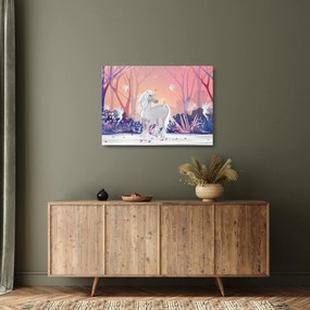 Kép - egyszarvú alatt egy varázslatos erdőben (üvegen) (70x50 cm)