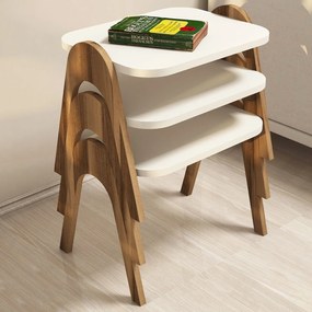 Dohányzóasztal (3 részes) Paris - Walnut, Cream