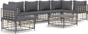 vidaXL 7 részes antracitszürke polyrattan kerti ülőgarnitúra párnákkal