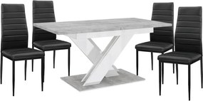 Maasix SWTG Magasfényű Fehér - Beton 4 személyes étkezőszett Fekete Coleta székekkel N