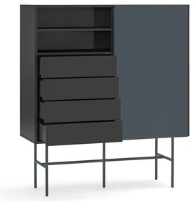 Fekete-antracitszürke magas komód tolóajtóval 120x140 cm Nube – Teulat