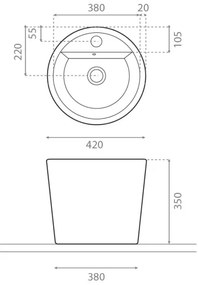Bathco 4057 - FLORENCIA ráültetett mosdó Ø 42 cm, porcelán/fehér