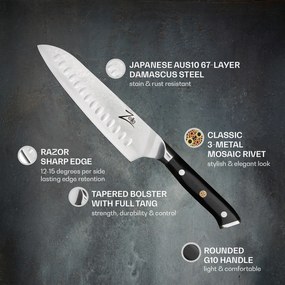 Zelite Infinity by Klarstein Alpha-Royal Japanese Series, 7" santoku kés, damaszkuszi acél