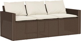 vidaXL 3 személyes barna polyrattan kerti kanapé párnával
