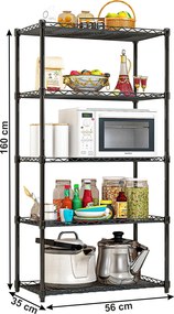 Polcállvány, 5 polcos, fekete, SUER TYP 2