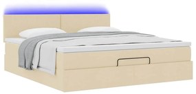 krémszínű szövet ottomán ágy matraccal &amp; LED-ek 180x200cm