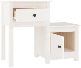 Fehér tömör fenyőfa éjjeliszekrény 79,5 x 38 x 65,5 cm