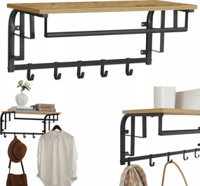 Fali akasztó polccal 5 cserélhető akasztóval Loft ruhatartó polc 66cm