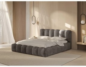 Világosbarna kárpitozott ágyneműtartós franciaágy ágyráccsal 180x200 cm Lupine – Micadoni Home